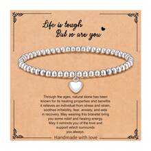 1入組4mm銀珠手鍊,彈性疊加電鍍時尚手鍊,是女兒、孫女、姊妹和朋友的生日、母親節等的禮物。