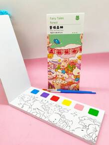 件卡通水彩印刷著色書，有 20 種不同的設計，便攜式塗鴉素描本，帶有水彩筆/填充顏色的水彩繪畫書 - 彩色 - 查看 2