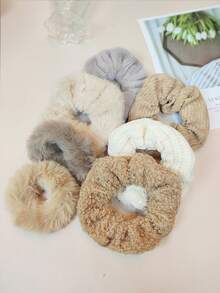 7 件女士毛绒针织大蝴蝶结发带套装，适合高马尾或发髻，秋冬季 - 彩色 - 查看 7