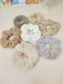 7 件女士毛绒针织大蝴蝶结发带套装，适合高马尾或发髻，秋冬季 - 彩色 - 查看 3