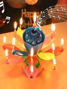 1入組蓮花音樂生日蠟燭,兒童創意旋轉盛開唱歌蓮花燈籠蛋糕裝飾,母親節禮物,母親節裝飾,母親節用品,派對用品,派對裝飾 - 彩色 - 查看 2