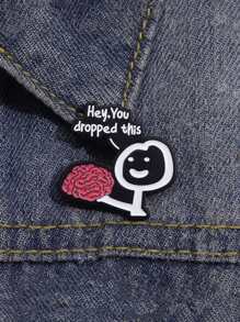 1pc Funny Text Design Cartoon Brooch Pin Suitable For Men And Women To Wear Daily - Black and White - View 4
