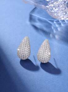 1pair Elegant Luxury Gold Water Drop Shaped Earrings, Decorated With Shiny Synthetic Cubic Zirconia, Suitable For Daily, Dates, Commuting, And Gifting To Girlfriend On Birthday