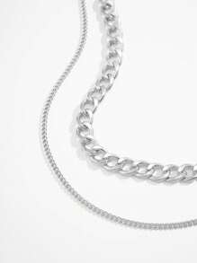 2入組男士簡約鍊條迷人項鍊 - 銀色 - 查看 5