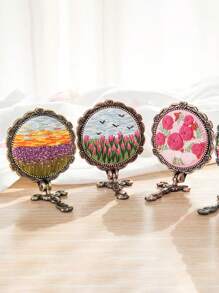 1入組DIY刺繡鏡子材料包手持化妝鏡刺繡可折疊鏡子創意復古手持可折疊的鏡子手工製作禮品 - 彩色 - 查看 1