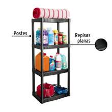 Estante plástico 4 repisas - Negro - Ver 3