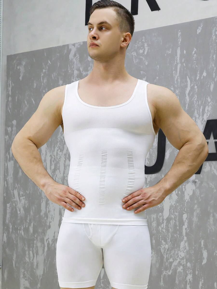 Áo định hình dáng người kiểu bạn trai không tay dành cho nam - Áo nịt ngực thoáng khí, áo nén định hình bụng kiểu bạn trai dành cho nam, thích hợp cho các hoạt động thể thao, quần áo tập gym, áo thun cơ bản kiểu bạn trai màu trắng mùa hè