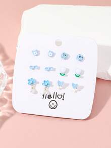 12入組新時尚花和蝴蝶耳釦套裝,多功能精美的心形耳飾,適合女性日常佩戴