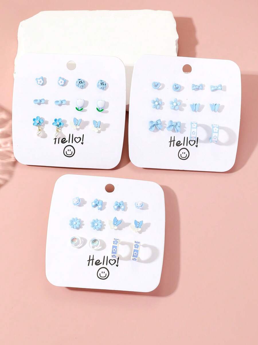 12入組新時尚花和蝴蝶耳釦套裝,多功能精美的心形耳飾,適合女性日常佩戴