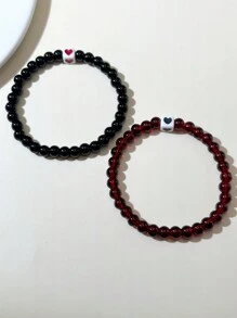 2入組/套愛心細節串珠手鏈 - 彩色 - 查看 5