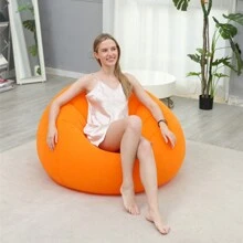 彩盒包裝充氣懶人沙發，簡約大氣，有毛面充氣沙發，懶人躺椅 - 橘色 - 查看 6