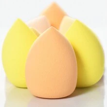 4pcs Soft Mixed-Color Makeup Sponge Set With 1 Storage Case, Coffee Cup Shaped Organizer/Filter & Drainage Bucket - Yellow - View 6