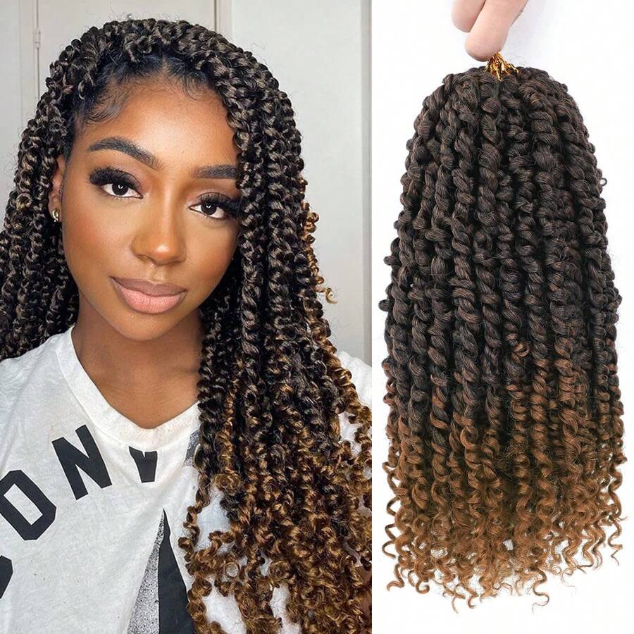 1 Pack 12 Strands Ombre Brown Pre-Looped Passion Twists Braiding Synthetic Hair 12 Inch, Pre-Twisted, Short Crochet Passion Twist Hair Extensions For Women - Ombre - View 1