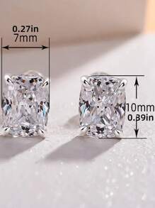 1對精美鋯石幾何方形耳環,極簡設計,多用途與經典風格耳環 - 銀色 - 查看 5