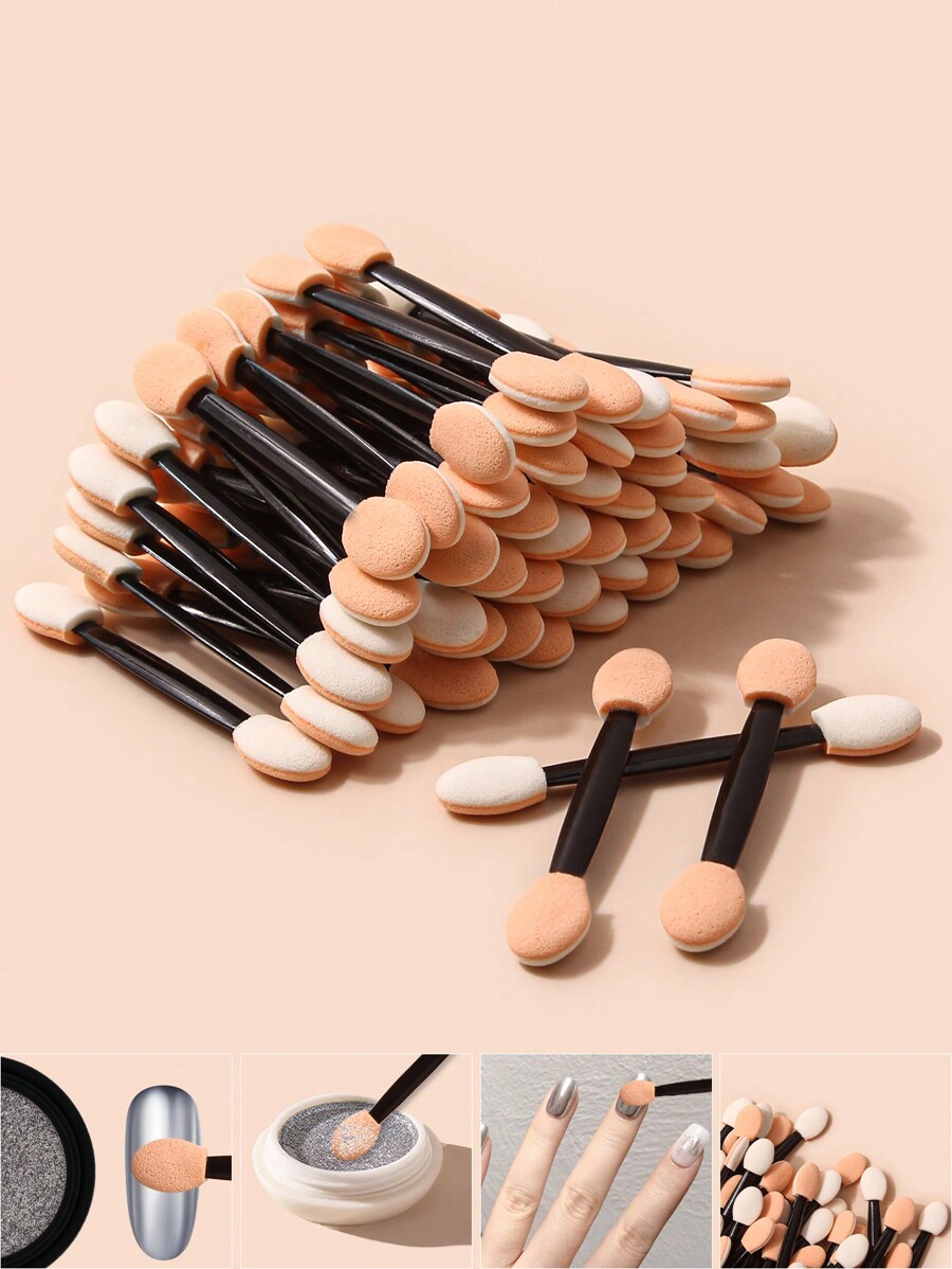 50Pcs Black DoubleEnded Nail Art Sponge Magic Wand Gradient Manicure Brush With Rhinestone
