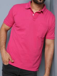 Men Polo Shirts - 玫紅色 - 查看 1