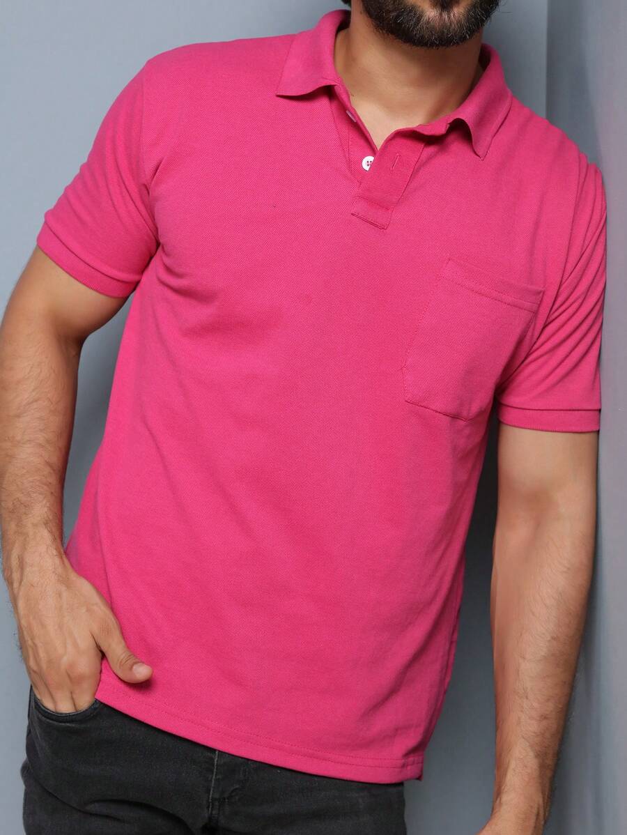 Men Polo Shirts - 玫紅色 - 查看 1