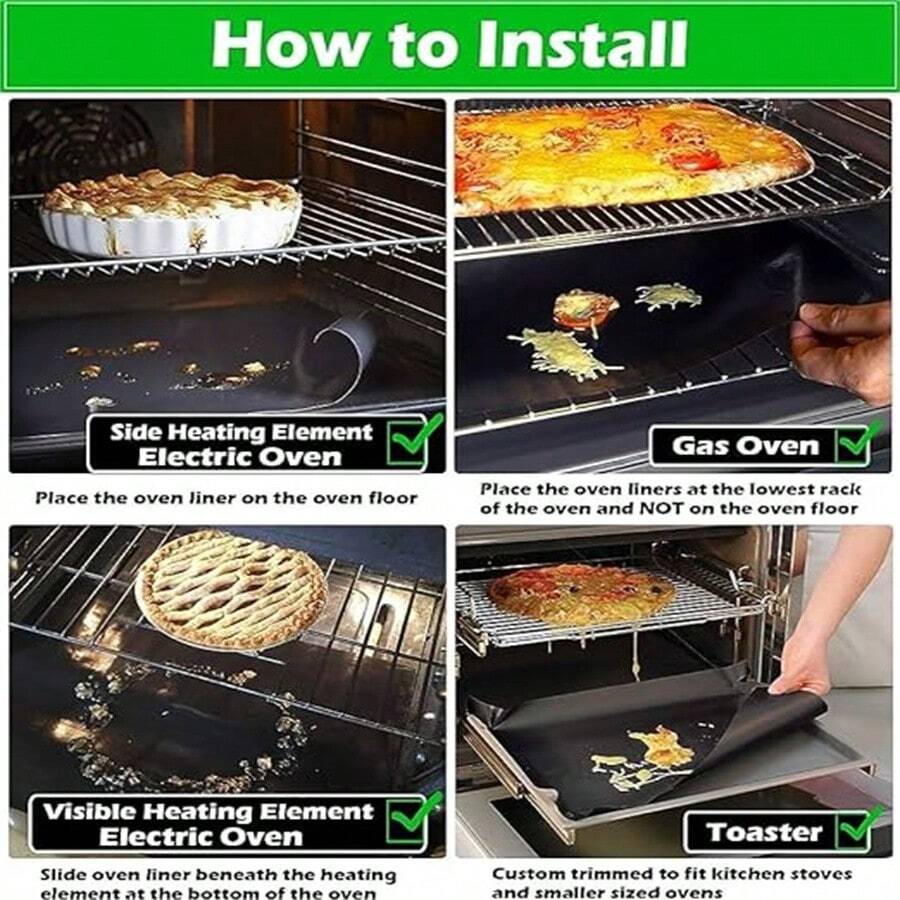 2 Stück Teflon Backofeneinlagen 40,5x63,5cm - Antihaft Ofenmatten, Spülmaschinenfest