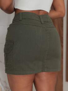 Women Denim Skirts - 軍綠色 - 查看 2