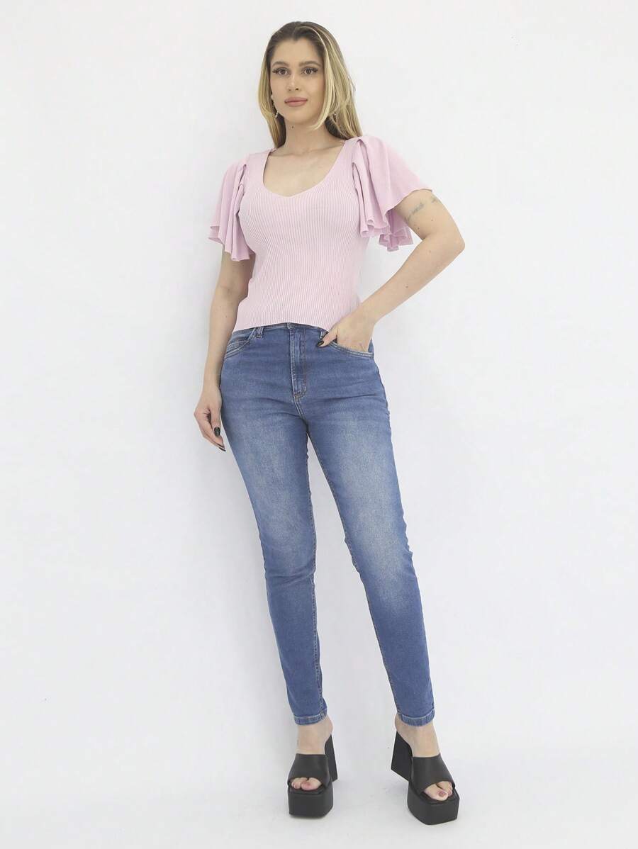 Women Knit Tops - 乾枯玫瑰色 - 查看 1