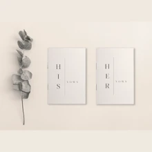 現代風格的結婚誓言手冊,男女對分,包含28頁,14cm*10cm尺寸,適合誓言更新,婚禮派對禮物,小冊子內還附有時間膠囊愛情驚喜贈禮。