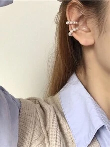 2入組假珍珠無耳洞夾耳環,法式甜美耳環,極簡時尚設計,生日禮物送給最好的朋友 - 杏色 - 查看 2
