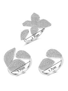 rakol 1 件时尚方晶锆石叶子设计开口戒指，适合女性日常佩戴 - 銀色 - 查看 8