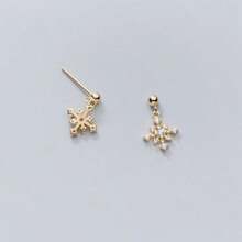 S925 Sterling Silver Full Diamond Snowflake Romantic House Shape Exquisite Earrings, Suitable For Birthday Gifts - Gold - View 4