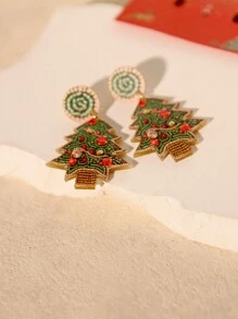 有趣可愛的亞克力印花珠聖誕樹耳環 - 聖誕派對、女孩和青少年的聖誕節禮物