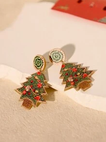 有趣可愛的亞克力印花珠聖誕樹耳環 - 聖誕派對、女孩和青少年的聖誕節禮物