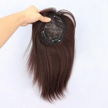 Straight Synthetic Top Silk Hair Pieces Clip In Hair Topper Bangs For Women - Dark Brown - View 7