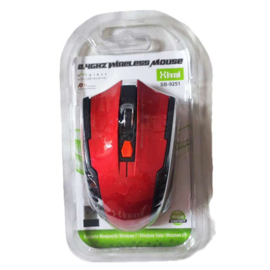 WIRELESS MOUSE / WIRELESS MOUSE 2.4 Hz Optical For PC / LAPTOP - Red - View 1