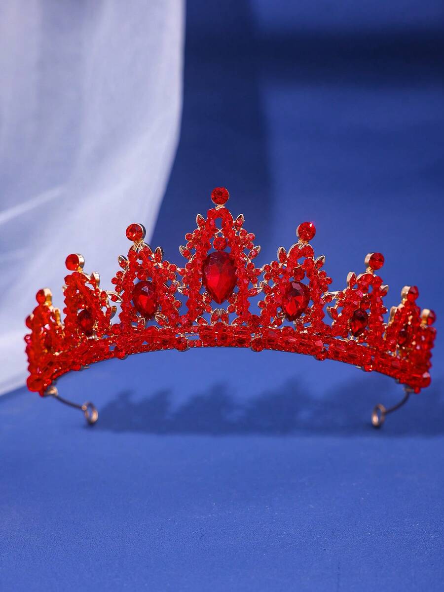 1 chiếc mũ sắt vương miện hình giọt nước màu đỏ, lý tưởng cho đám cưới, tiệc tối, tiệc khiêu vũ, biểu diễn và sử dụng hàng ngày Vương miện hoàng gia - Đỏ - Xem 1