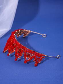 1入紅色水滴形石鑽皇冠頭飾，適用於婚禮、晚會、跳舞表演和日常使用的皇家頭飾 - 紅色 - 查看 4