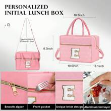 Initial Lunch Bag Graduation Gifts For Women Girls Cute Pink Monogram Tote Lunch Bag Insulated Lunch Cooler Bag Lunch Box Gift For Teen Girls Kids Women Work - 粉色 - 查看 2