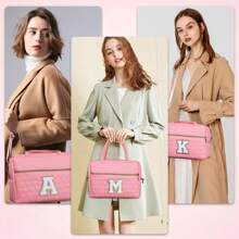 Initial Lunch Bag Graduation Gifts For Women Girls Cute Pink Monogram Tote Lunch Bag Insulated Lunch Cooler Bag Lunch Box Gift For Teen Girls Kids Women Work - 粉色 - 查看 8