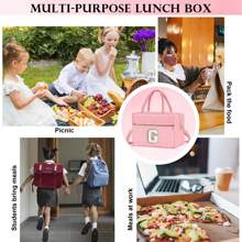 Initial Lunch Bag Graduation Gifts For Women Girls Cute Pink Monogram Tote Lunch Bag Insulated Lunch Cooler Bag Lunch Box Gift For Teen Girls Kids Women Work - 粉色 - 查看 10