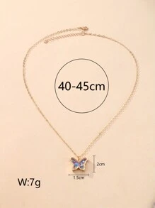 1入組女孩蝴蝶鋅合金五尖星星&PVC彩色金屬亮絲吊墜項鍊,合適的適用於日常穿著 - 金黃色 - 查看 2