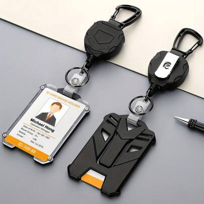 Retractable Heavy Duty Badge Reels With ID Badge Holder Id Card Holder Vertical Id Holder With Mountaineering Easy To Pull Buckle With Carabiner Keychain Badge Reel Back To School