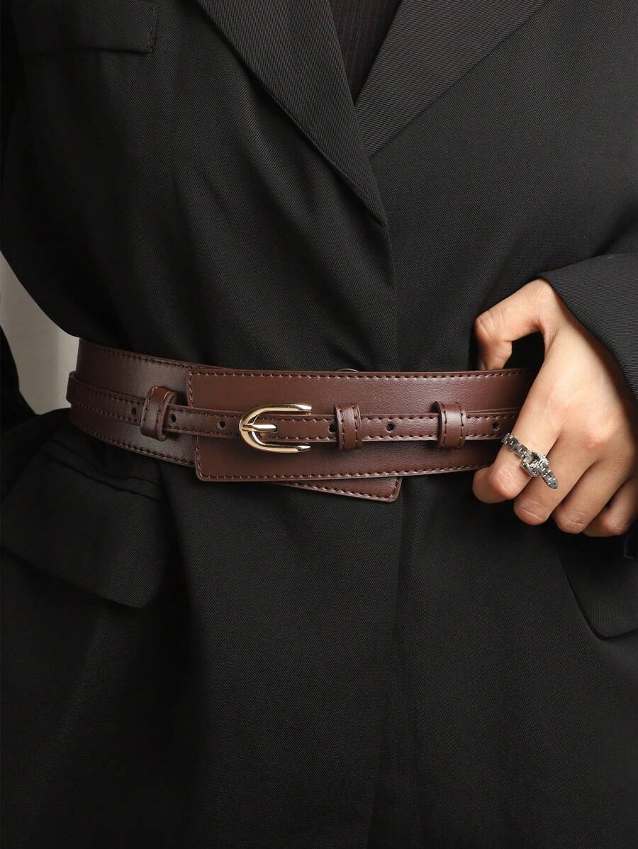 Ellevyn Metal Buckle Belt Halloween Summer, School Fall, Autumn, Halloween - Coffee Brown - View 1