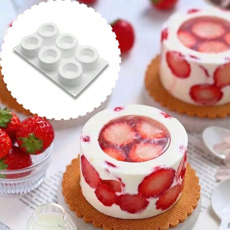 1pc 6-Cavity Round Candle Cup Silicone Mold For Baking Desserts, Pudding, Mousse, Home Decor Candle Making Supplies - Apricot - View 1