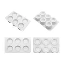 1pc 6-Cavity Round Candle Cup Silicone Mold For Baking Desserts, Pudding, Mousse, Home Decor Candle Making Supplies - Apricot - View 6