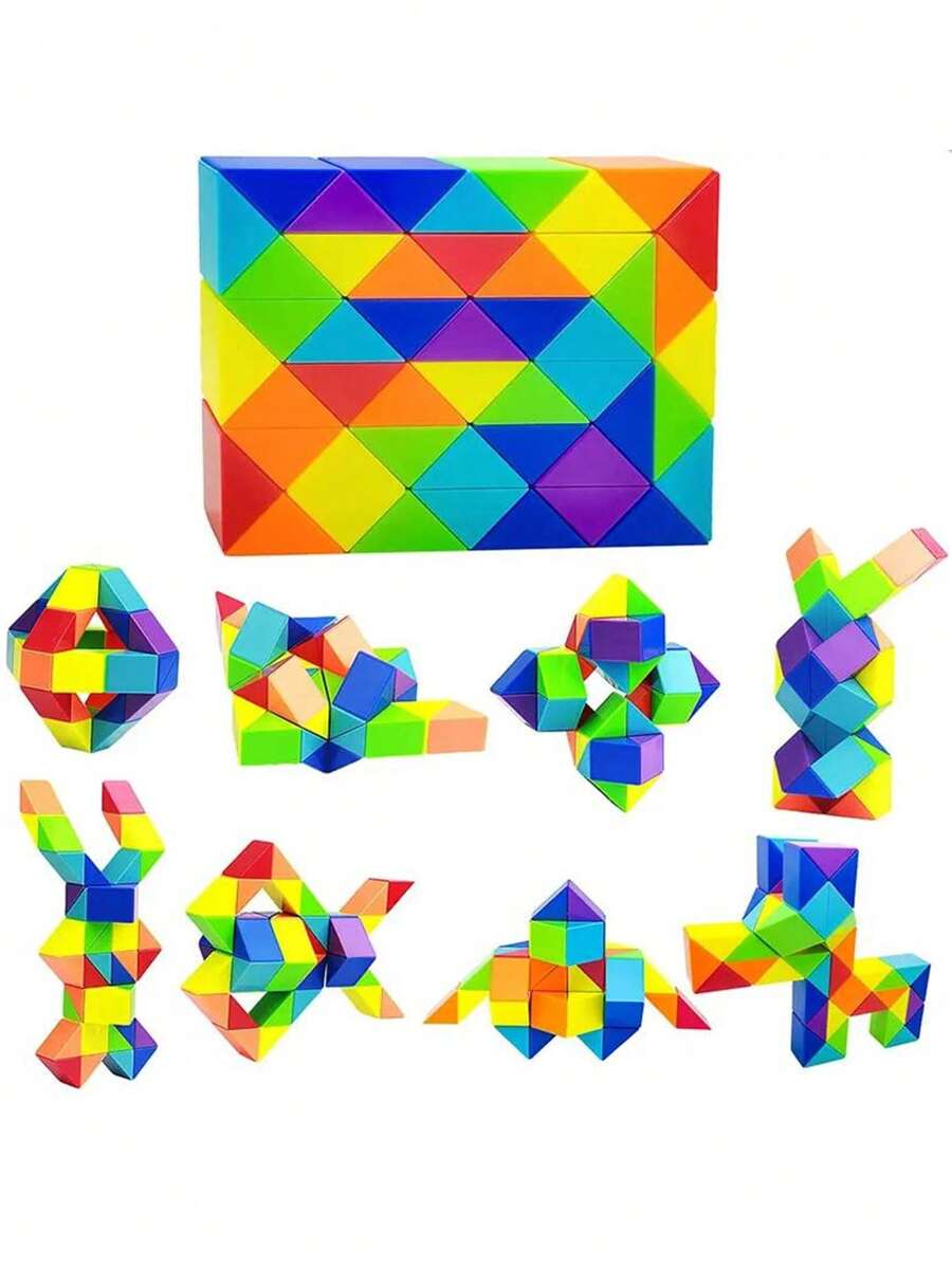 Rainbow Magic Snake Toy Cube Twist Puzzle 24-48 Wedges - Large Size Fidget Toy for Kids Adults Teens - Brain Teaser Stocking Stuffers Party Favors Game Goodie Bags Fillers - Màu Cam cháy - Xem 1