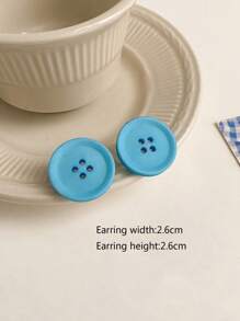 1set/5pairs Fashionable Button Shaped Earrings With Gradient Color Block Design, Suitable For Any Occasions - Multicolor - View 3