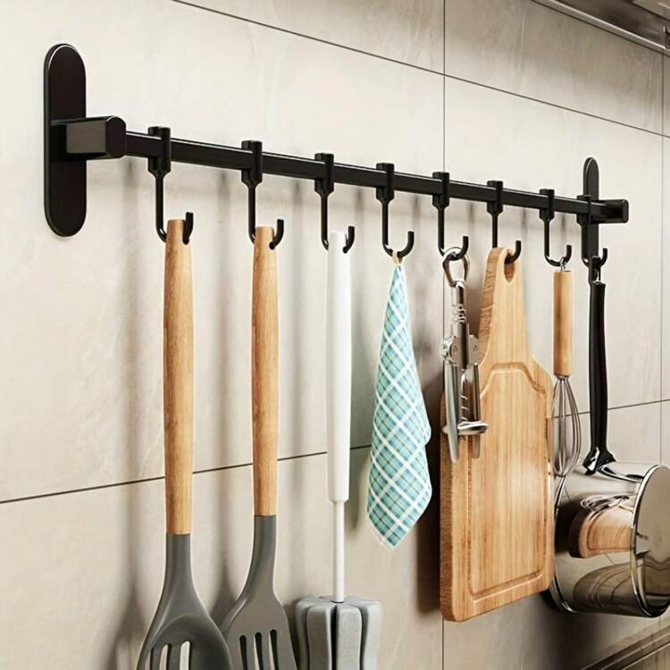 1pc Hanging Pot Rack Hanger Pot And Pan Hanger Pot Rack Wall Mounted Hanging Pots and Pans Rack Pot Hangers for Kitchen Wall Kitchen Rail With 8