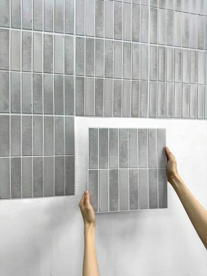 COMMOMY 1/10pcs 3D Tile Sticker Light Grey Peel and Stick Wall Tile Self-adhesive Kitchen Tile Backsplash Bathroom Wall Sticker Decorative 3D Wall Panel Water-resistant