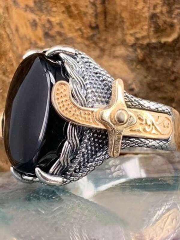 1 pièce Bague turque vintage artisanale rétro pour homme, bague noire de guerrier ottoman vintage punk épée, bijou islamique cadeau