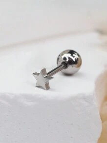 1 件實心不銹鋼迷你五角星形簡約時尚女用耳環,多種尺寸可供日常佩戴 - 銀色 - 查看 1