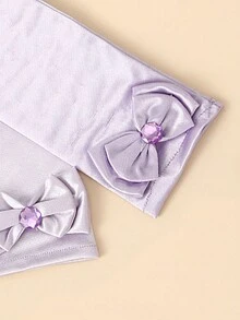 1 双蝴蝶结和水钻装饰儿童肘长手套，适合婚礼、表演、派对