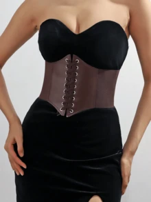 1 件女式咖啡色宮廷風格修身腰帶,寬鬆蝴蝶結鬆緊腰帶,百搭連身裙腰帶 - 咖啡 - 查看 1